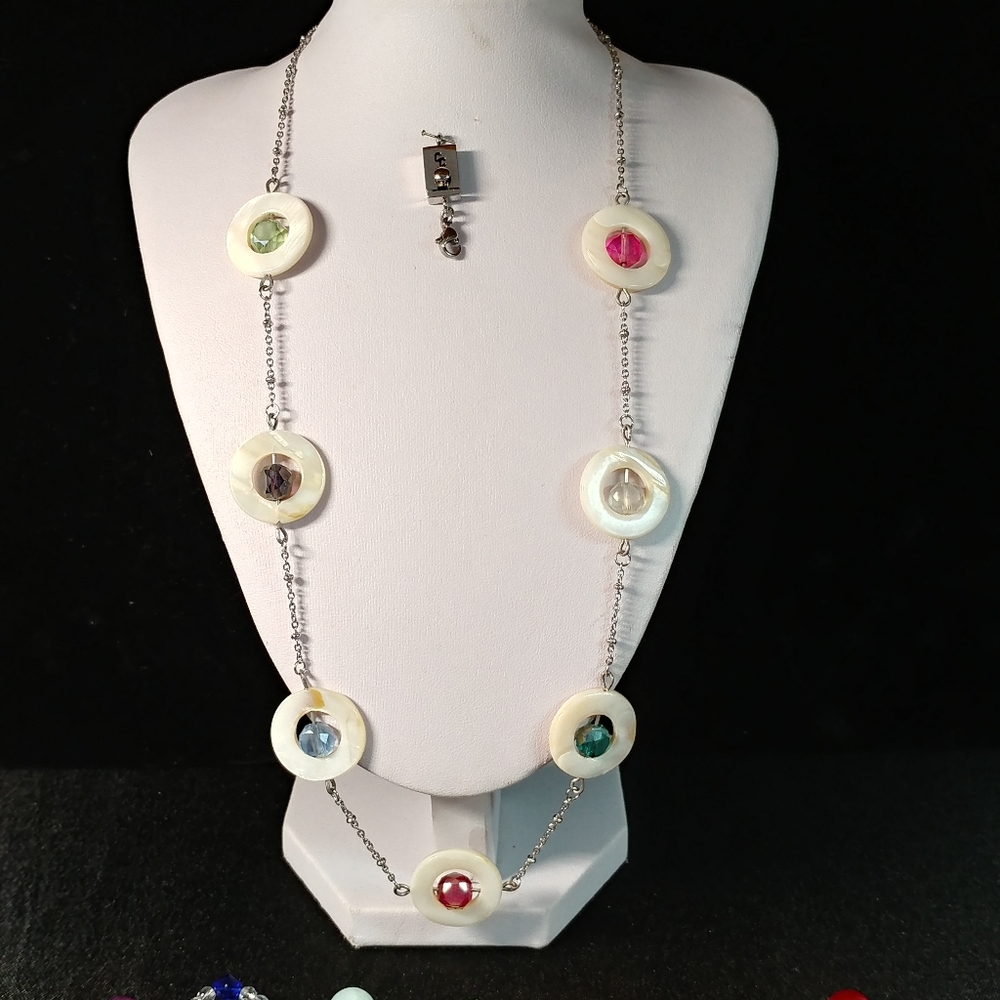 Mother of pearl + chakra semiprecious beads.